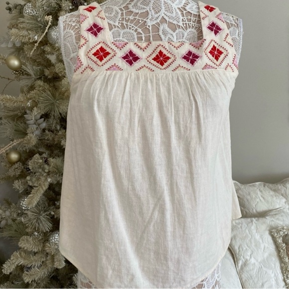Madewell Embroidered Sleeveless Top - Cream and Red - Picture 15 of 16